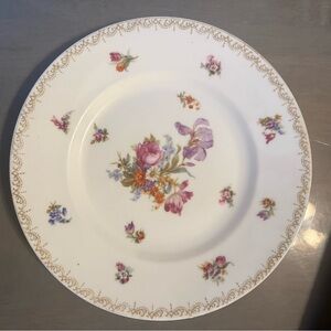 Vintage Floral Dinner Plate with Gold Trim Epiag Pirkenhammer